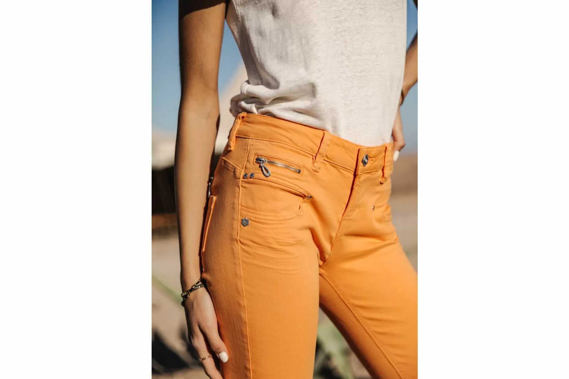 Freeman T Porter Alexa Cropped New Magic Color Colored Pants Woman, Tangerine Tango New