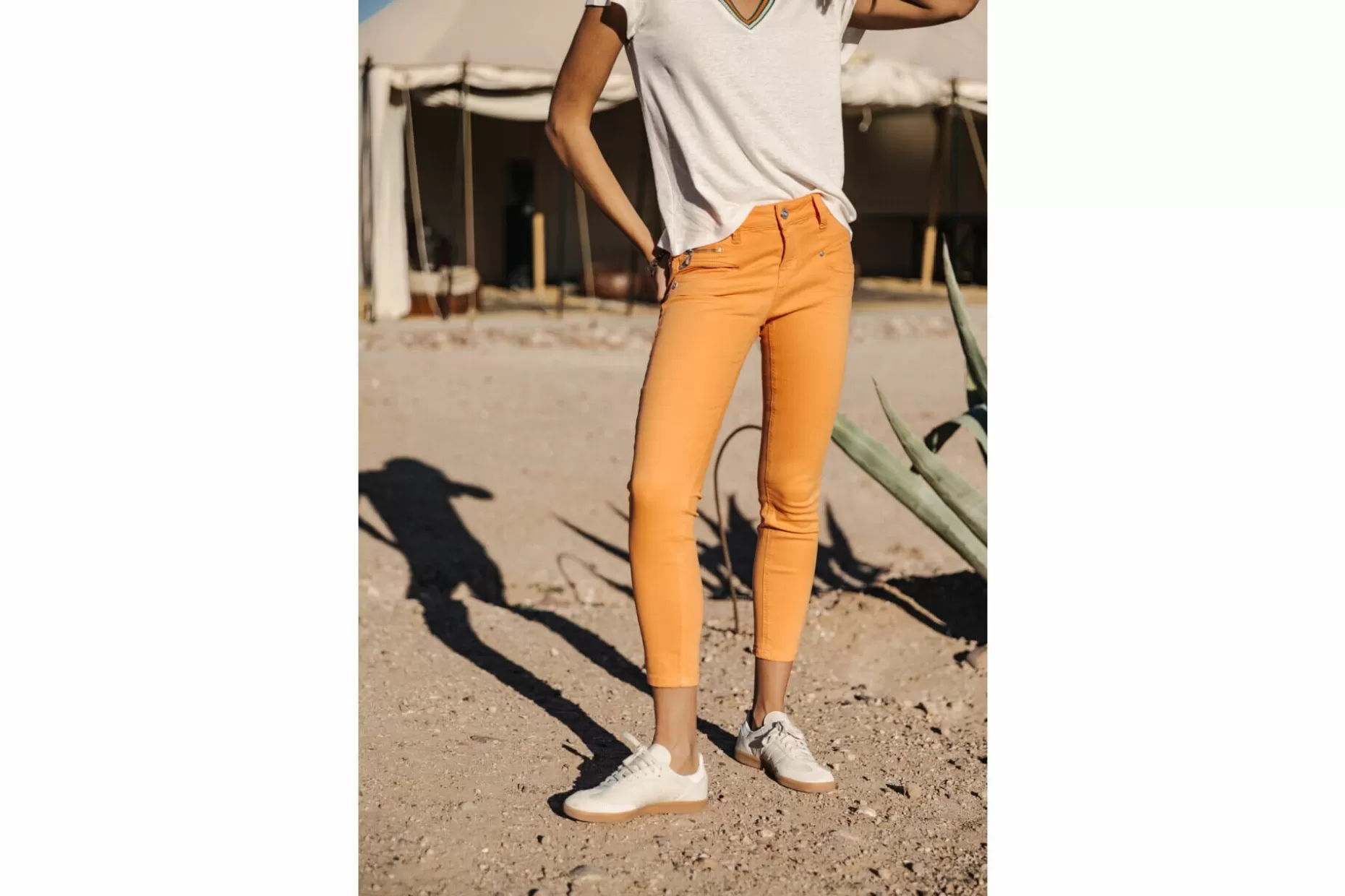 Freeman T Porter Alexa Cropped New Magic Color Colored Pants Woman, Tangerine Tango New