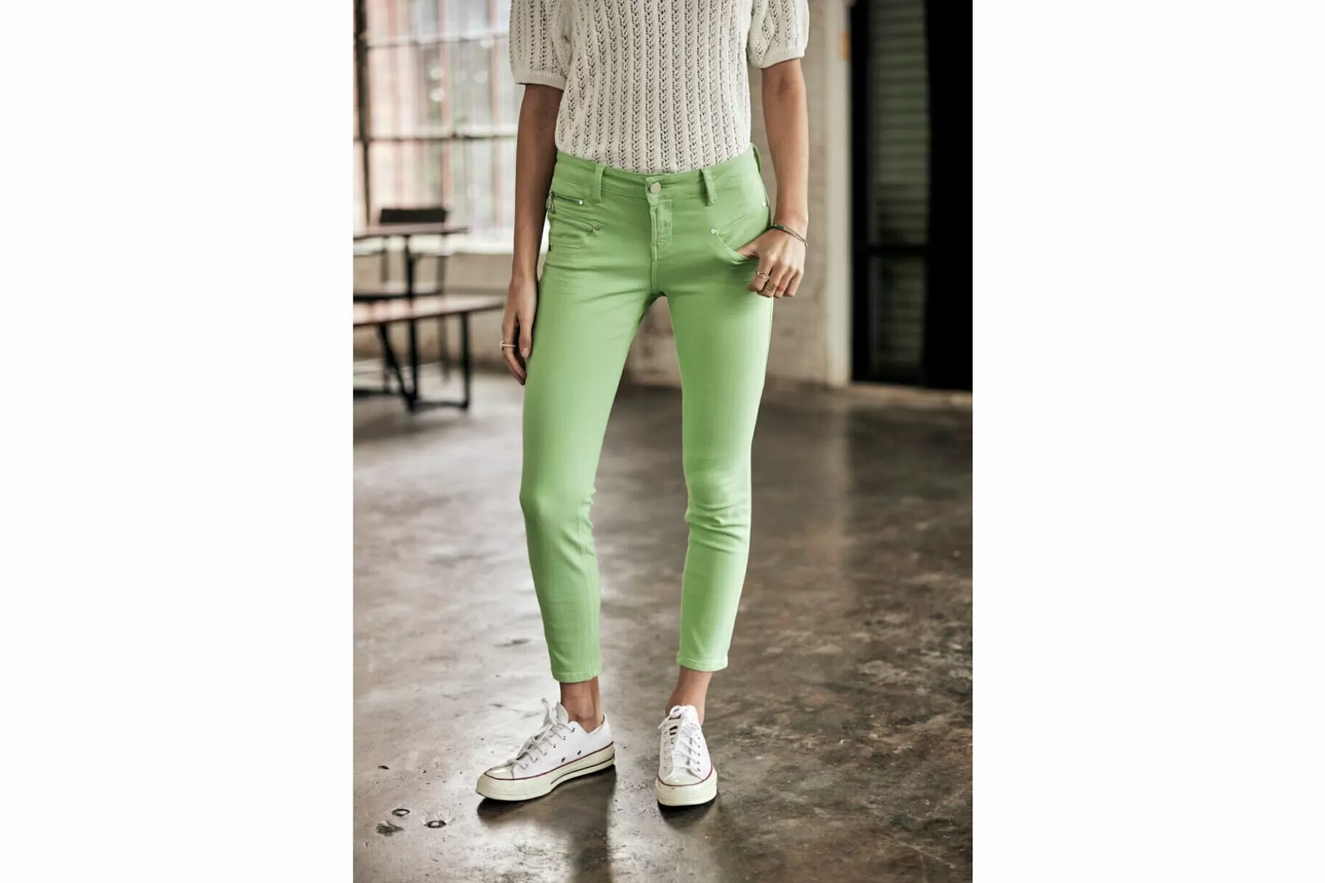 Freeman T Porter Alexa Cropped New Magic Color Colored Pants Woman, Quiet Green Store