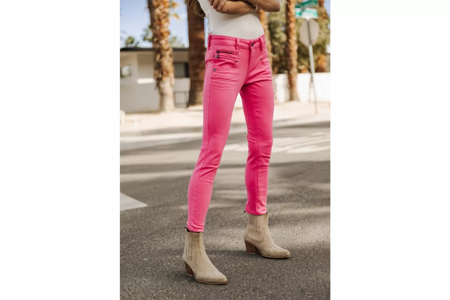 Freeman T Porter Alexa Cropped New Magic Color Colored Pants Woman, Raspberry Sorbet Cheap