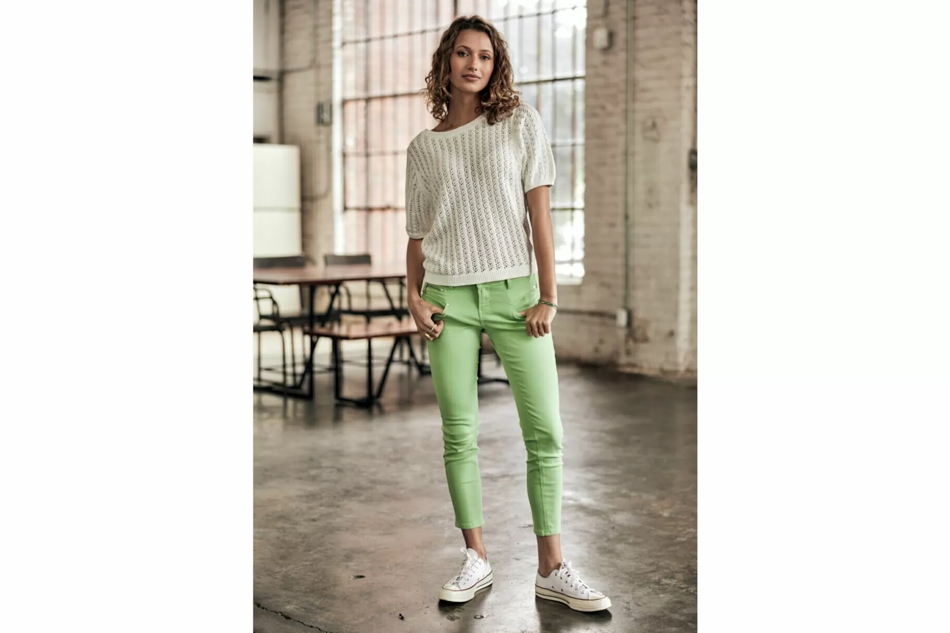 Freeman T Porter Alexa Cropped New Magic Color Colored Pants Woman, Quiet Green Store