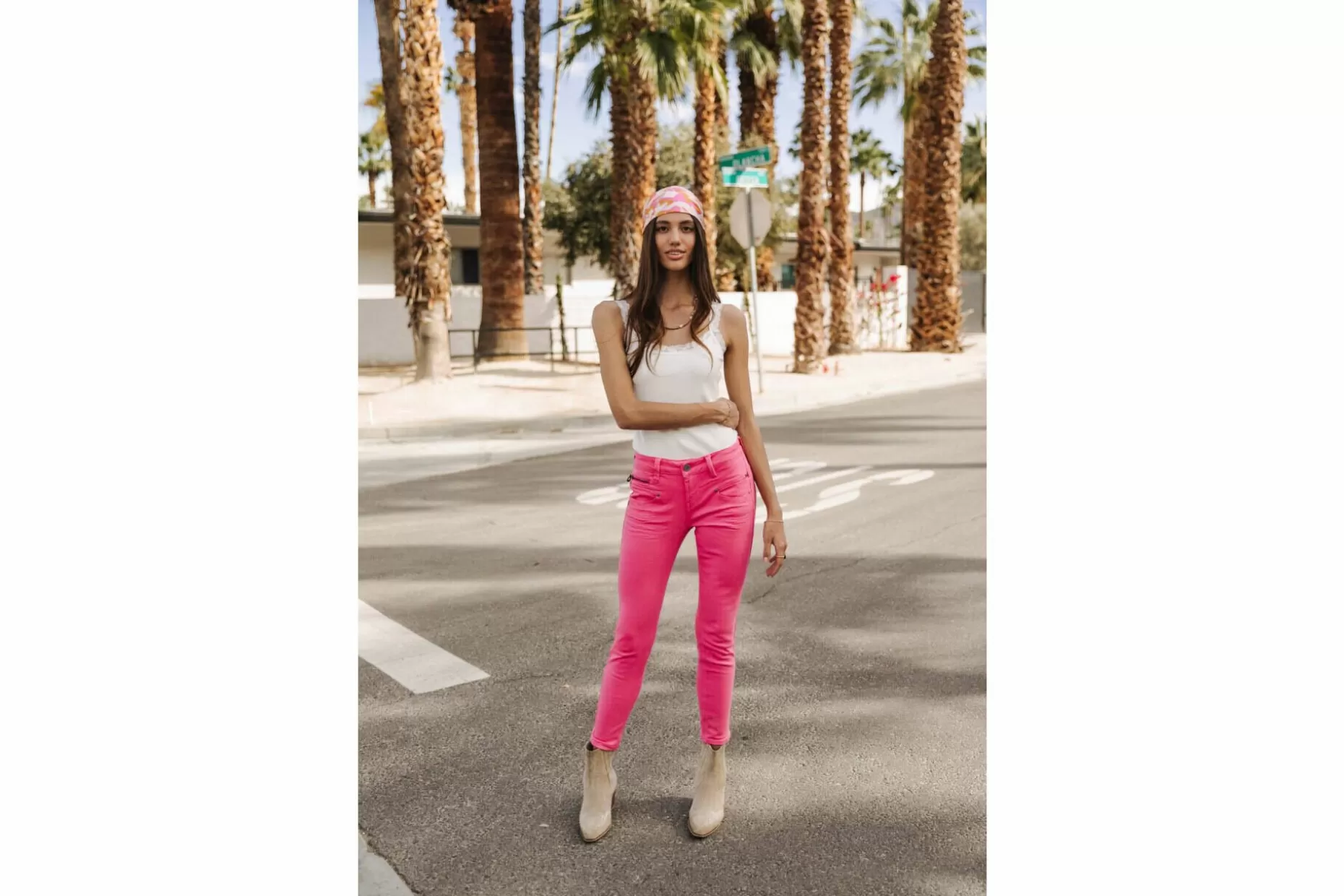 Freeman T Porter Alexa Cropped New Magic Color Colored Pants Woman, Raspberry Sorbet Cheap