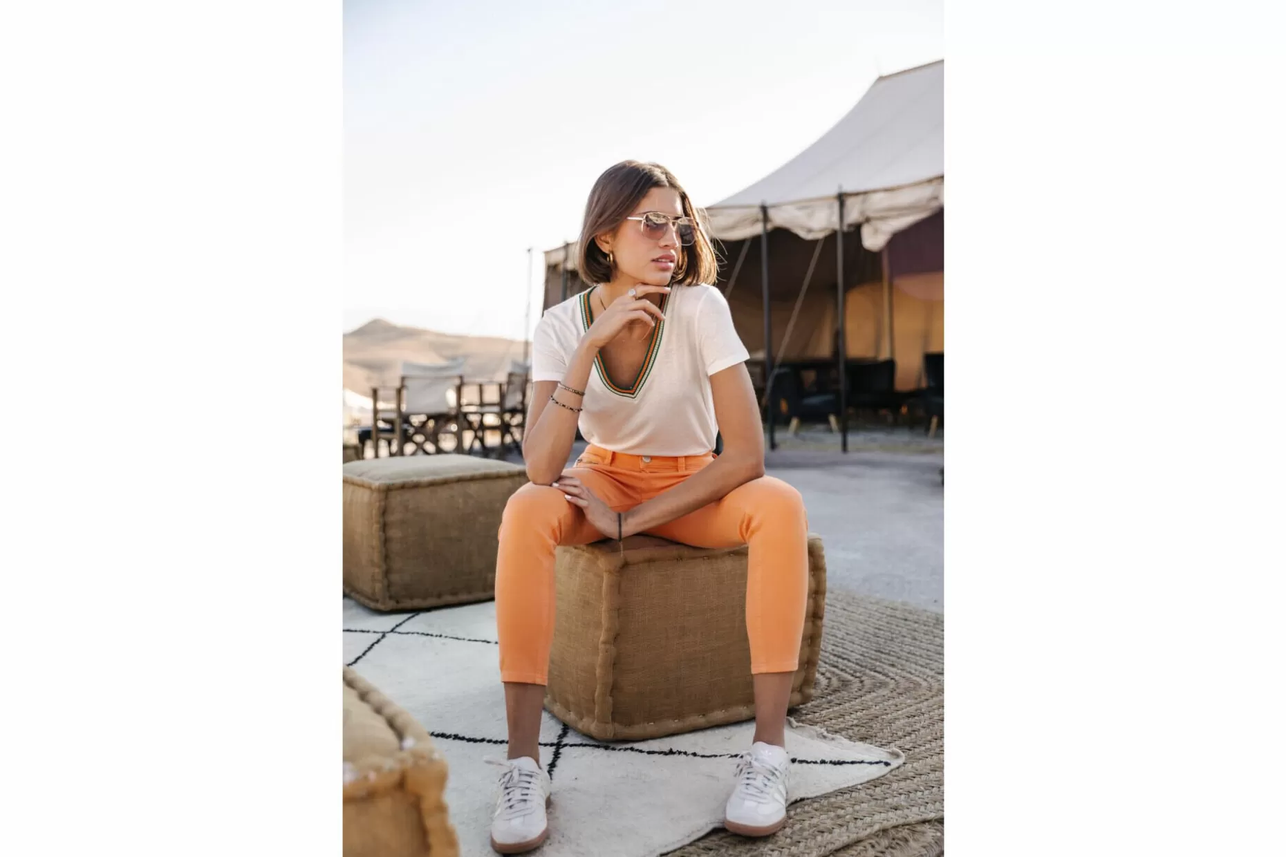 Freeman T Porter Alexa Cropped New Magic Color Colored Pants Woman, Tangerine Tango New