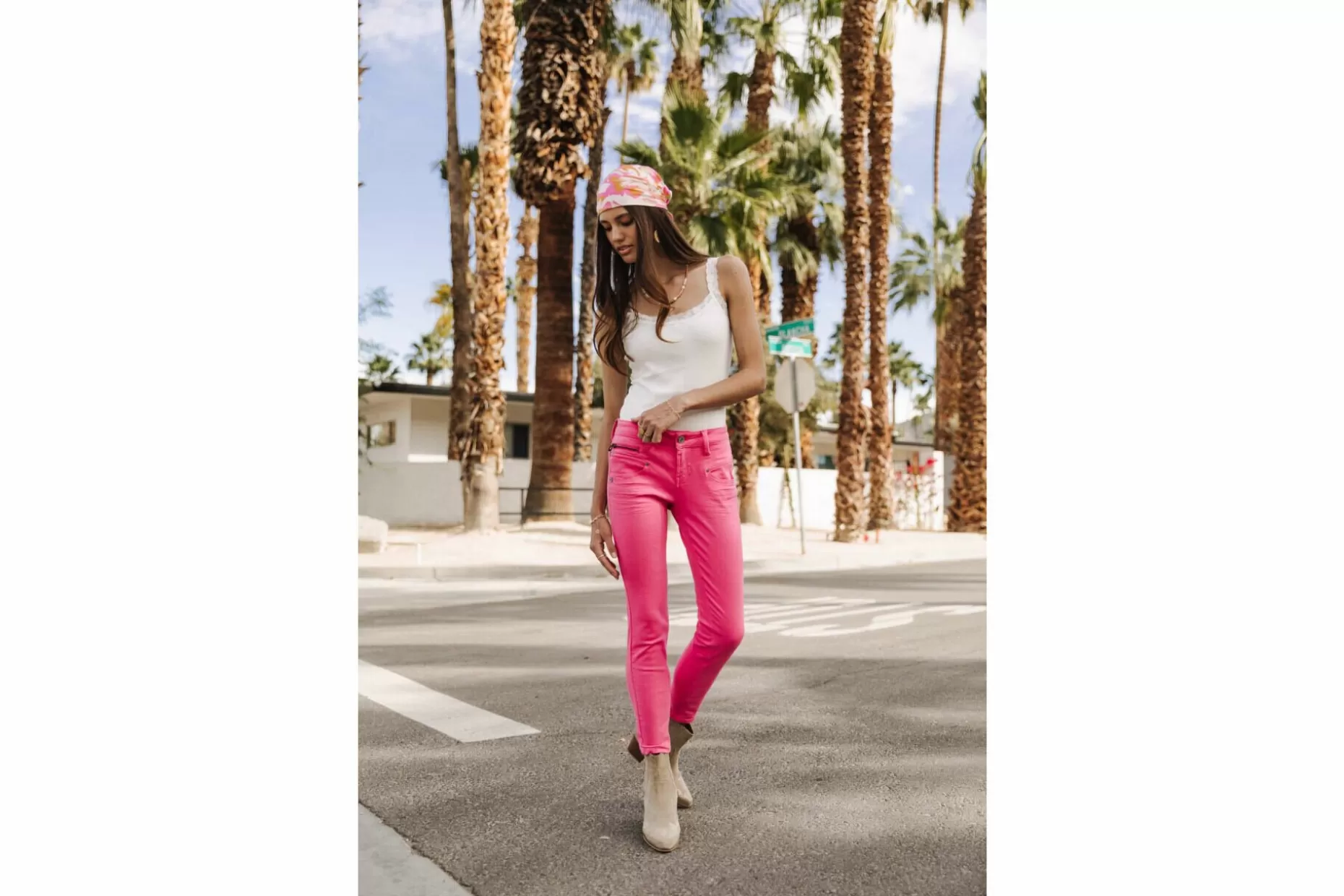 Freeman T Porter Alexa Cropped New Magic Color Colored Pants Woman, Raspberry Sorbet Cheap